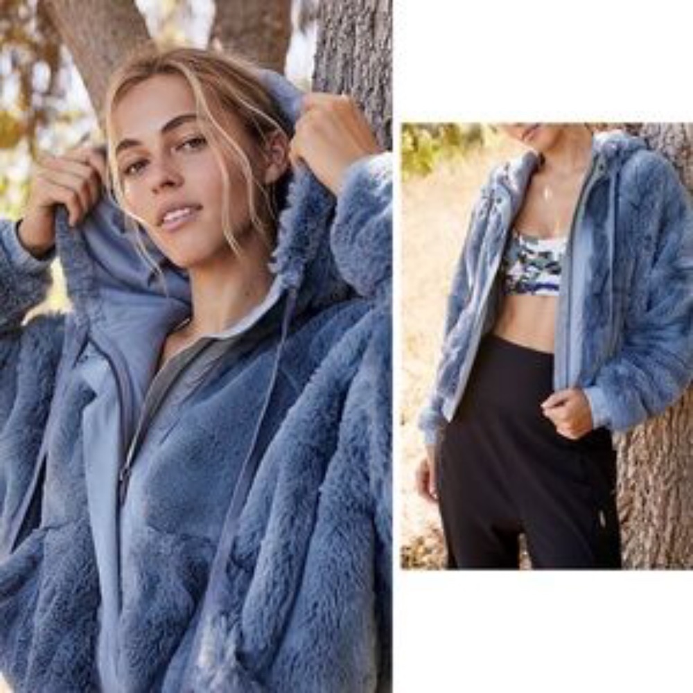 2xHP💝Free People Blue Sherpa Hoodie xs - Picture 2 of 6